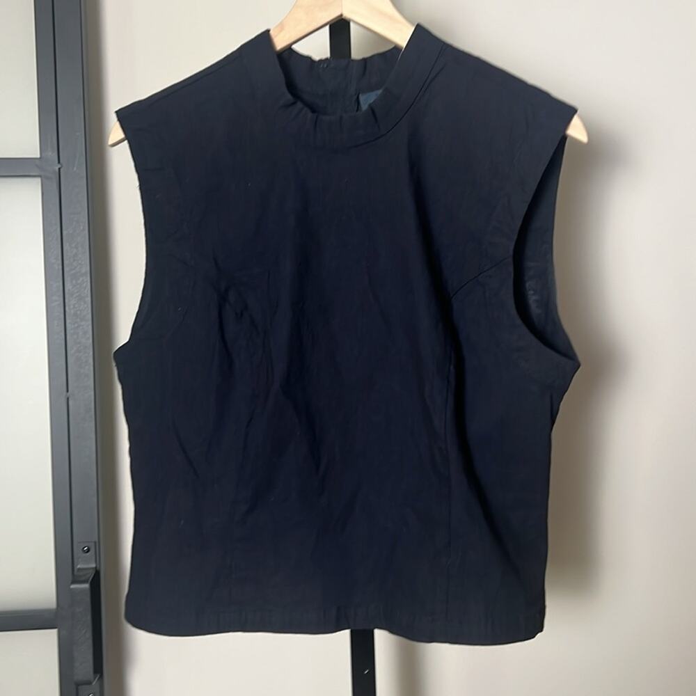 Maeve Anthropologie High Neck Full Back Zip Tank in Navy Size XL
